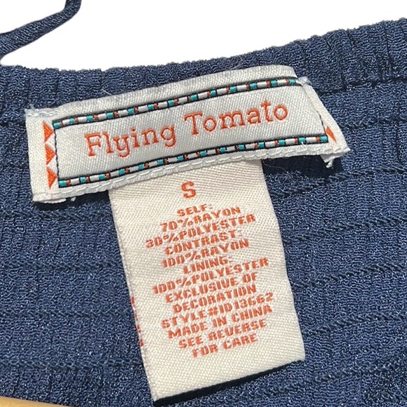 Flying Tomato Navy Blue Boho Embroidered Sundress Size Small - Picture 6 of 7